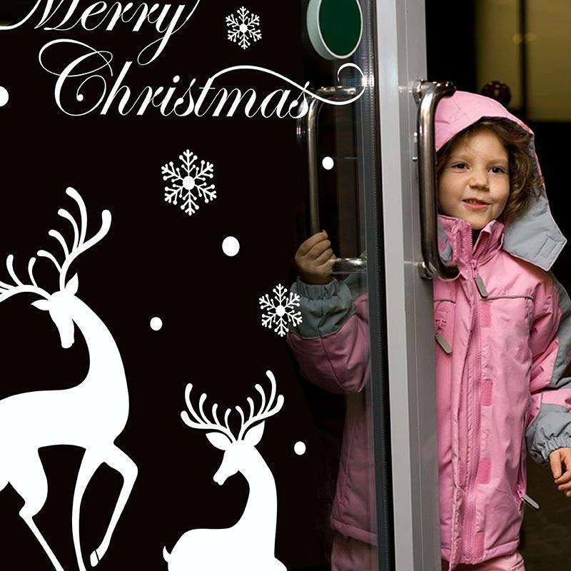 White Snow Reindeer Window Glass Door Removable Christmas Wall Sticker Decoration