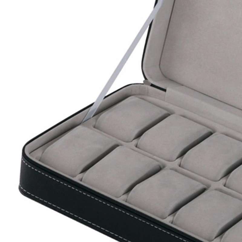 12 Bit Zipper Watch Box Storage Display Box PU Zipper Bag Watch Box(Black)