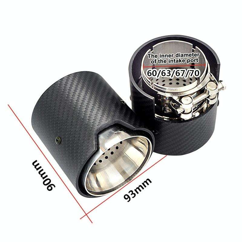 Car Modified MP Exhaust Pipe Glossy 90mm Carbon Fiber Short Tail Throat for BMW 3 Series, Air Inl...