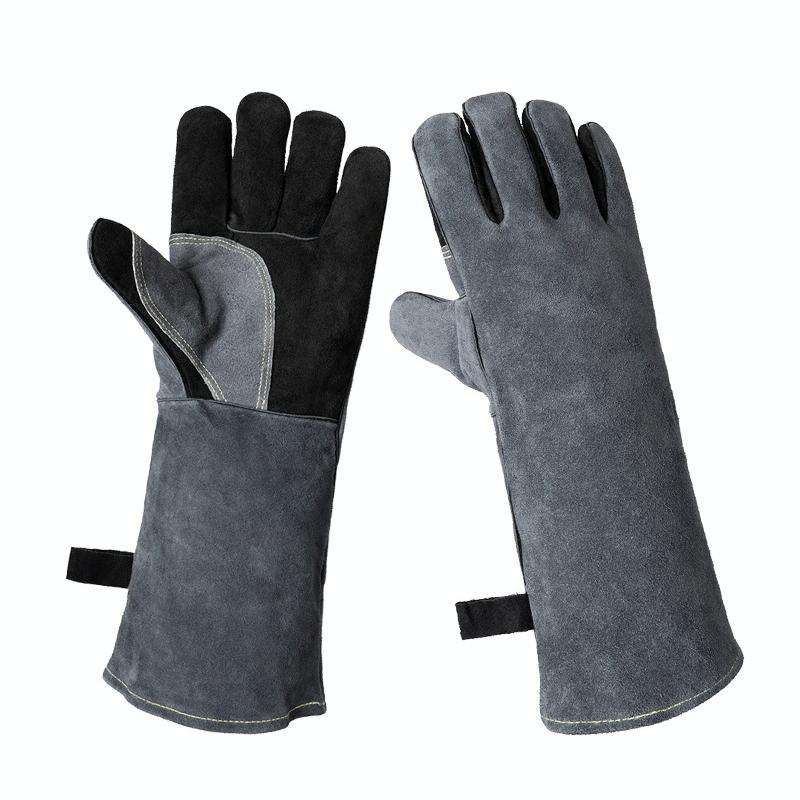Cowhide BBQ Gloves Thickened Anti-hot Oven Welding Protection Gloves, Specification: A2415 16 inc...