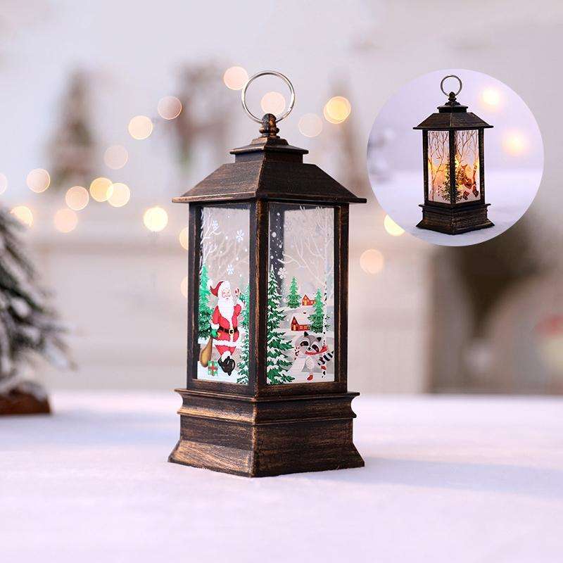 Gold Santa Claus Pattern Christmas Simulation Flame LED Lamp Desktop Decoration