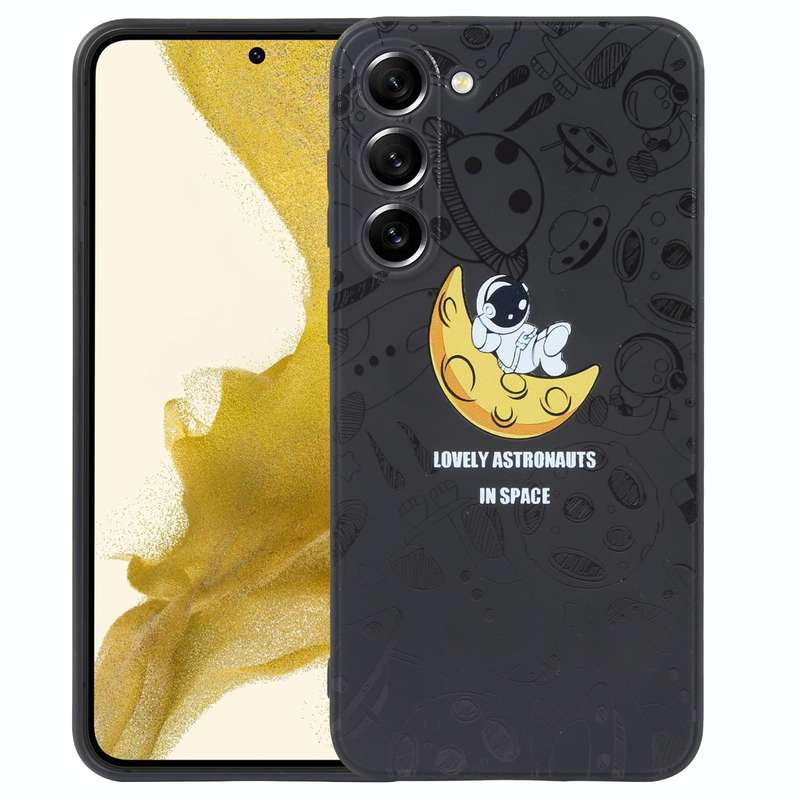 For Samsung Galaxy S10+ Astronaut Pattern Silicone Straight Edge Phone Case(Lovely Astronaut-Black)