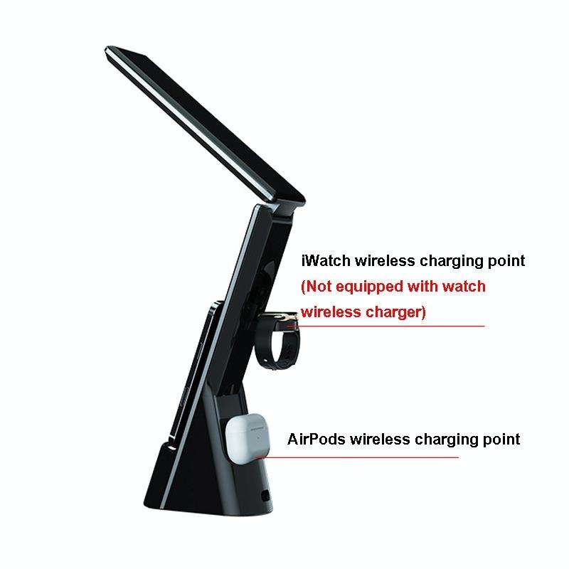 N61 3 in 1 Wireless Charger Folding Eye Protection Desk Lamp with Clock & Alarm Function(Black)