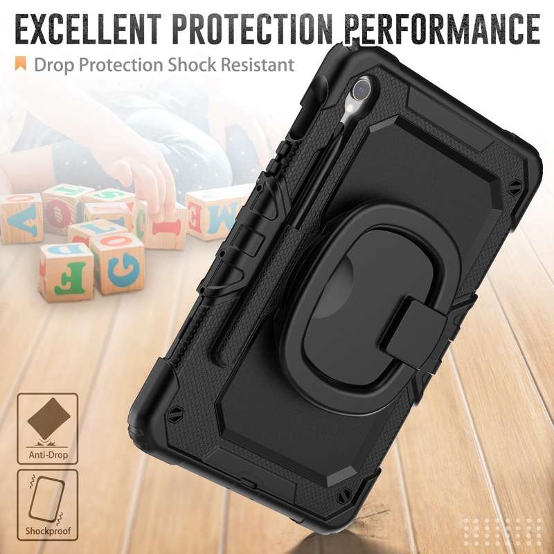 For Samsung Galaxy Tab S9 D Type Silicone Hybrid PC Tablet Case with Handle Holder(Black)