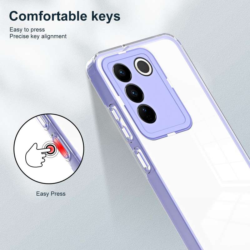 For vivo V27 3 in 1 Clear TPU Color PC Frame Phone Case(Purple)
