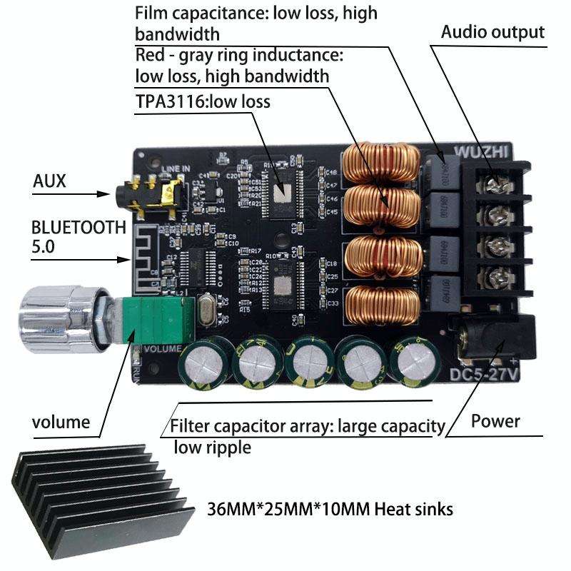 Wuzhi ZK-1002 100W X 2 HIFI High Fidelity High Power 2.0 Stereo Bluetooth Digital Power Plate