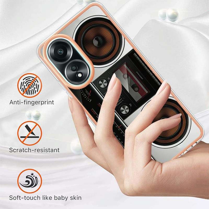 For OPPO A58 4G Electroplating Marble Dual-side IMD Phone Case(Retro Radio)