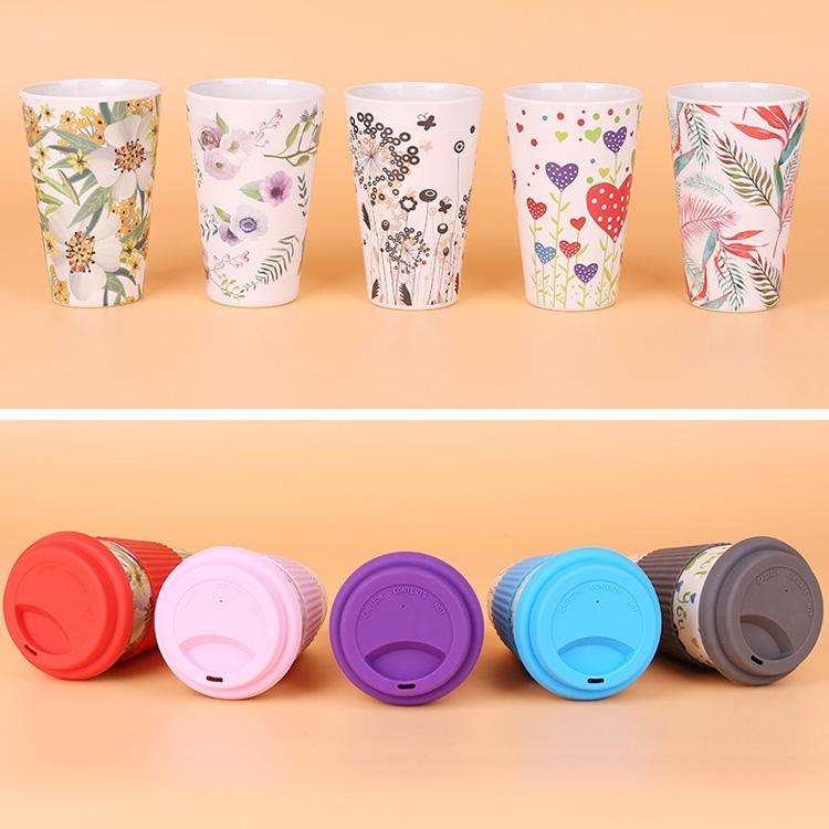 400ML Reusable Bamboo Fibre Coffee Cups Silicone Eco Friendly Travel Coffee Mugs(Purple)