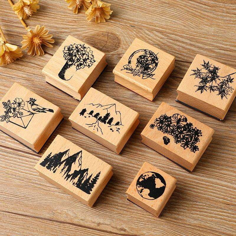 5 PCS DIY Vintage Nature Landscape Handbook Wooden Stamp(Floral Seasons)