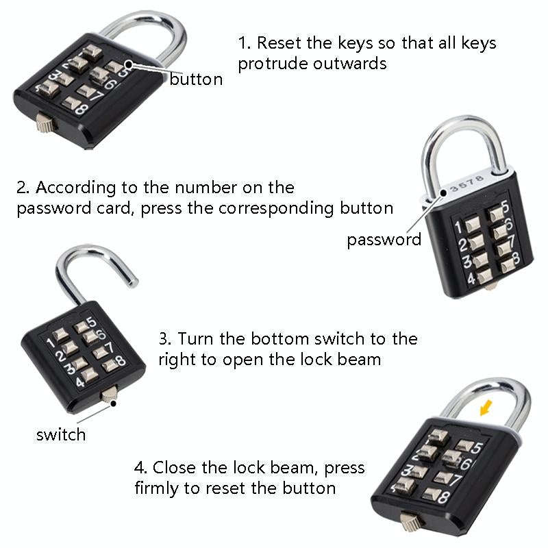 2 PCS 10-Bit Button Password Lock Cabinet Door Tool Box Button Padlock(Black)