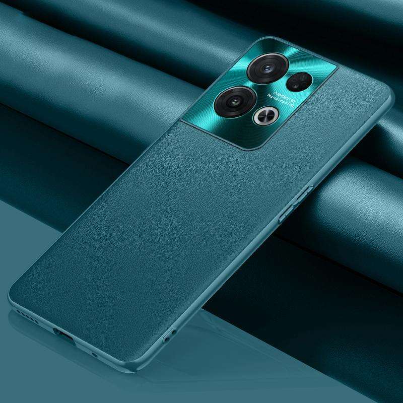 For OPPO Reno8 Pro Plain Skin Leather Phone Case(Cyan)