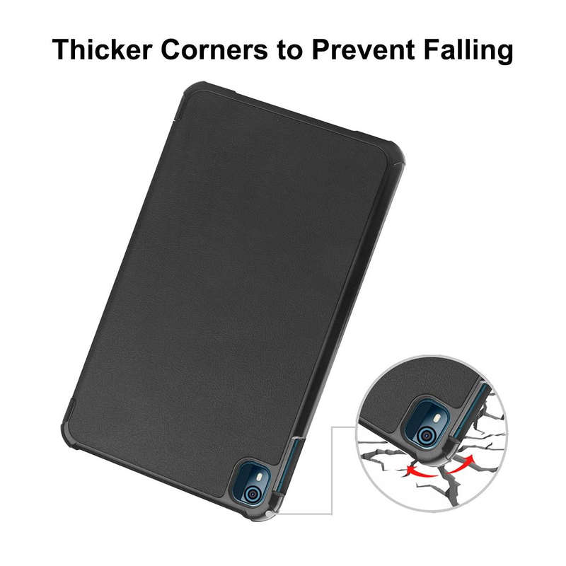 For Nokia T10 ENKAY Tri-fold Custer Texture Leather Smart Tablet Case(Black)