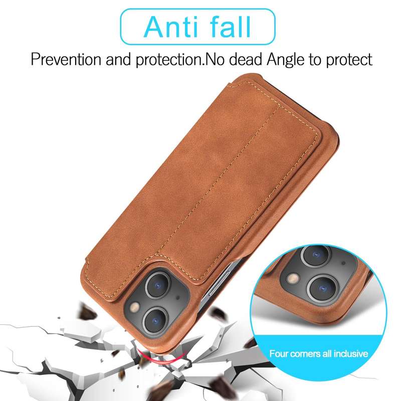 LC.IMEEKE Hon Ancient Series Flip Leather Phone Case For iPhone 15(Brown)