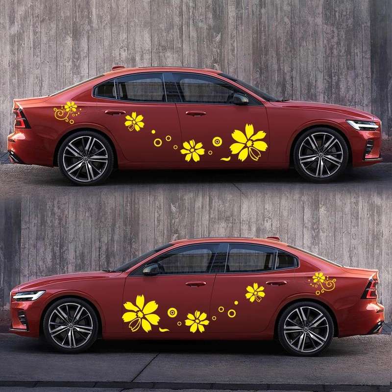 2 PCS/Set D-510 Flowers Pattern Car Modified Decorative Sticker(Yellow)
