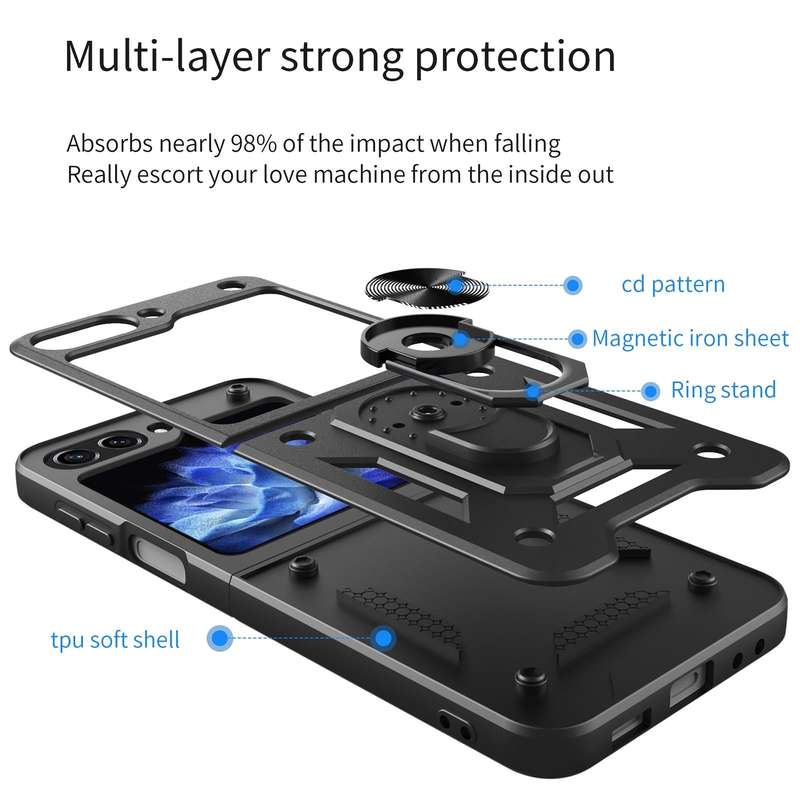 For Samsung Galaxy Z Flip5 Armor Magnetic Bracket TPU+PC Phone Case(Black)