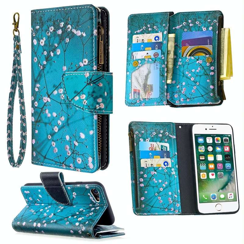 For iPhone 8 & 7 Colored Drawing Pattern Zipper Horizontal Flip Leather Case with Holder & Card S...