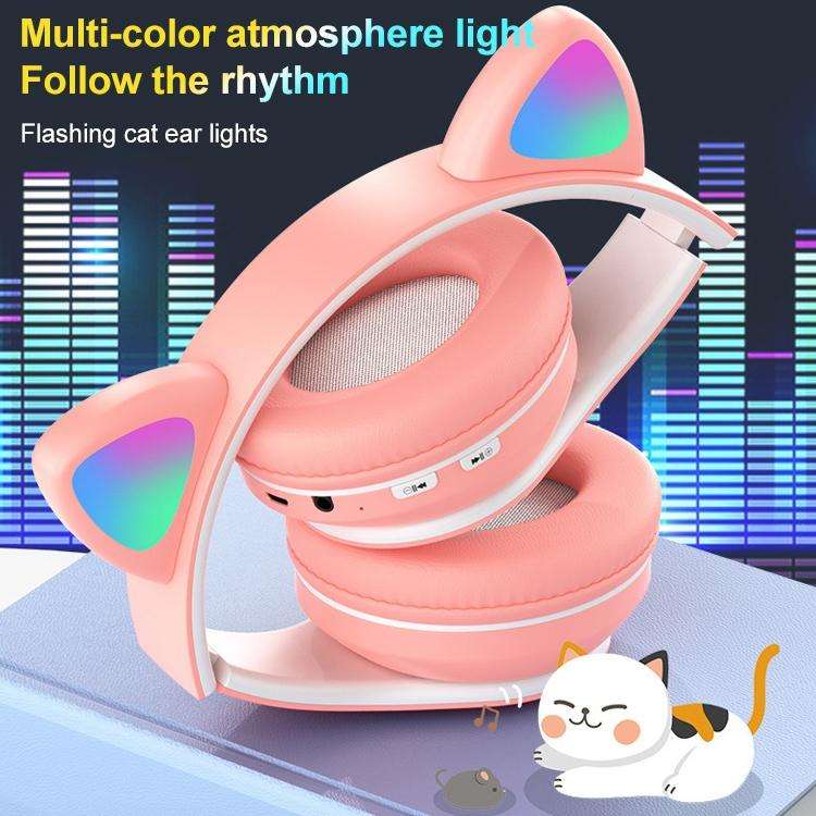 B39 Cat Ear Design LED Gradient Light Wireless Bluetooth Headset(Pink)