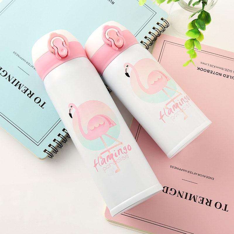 Flamingo Pattern Bouncing Vacuum Flask Mug Travel Stainless Steel Thermos Cup, Capacity:350ml(Pin...