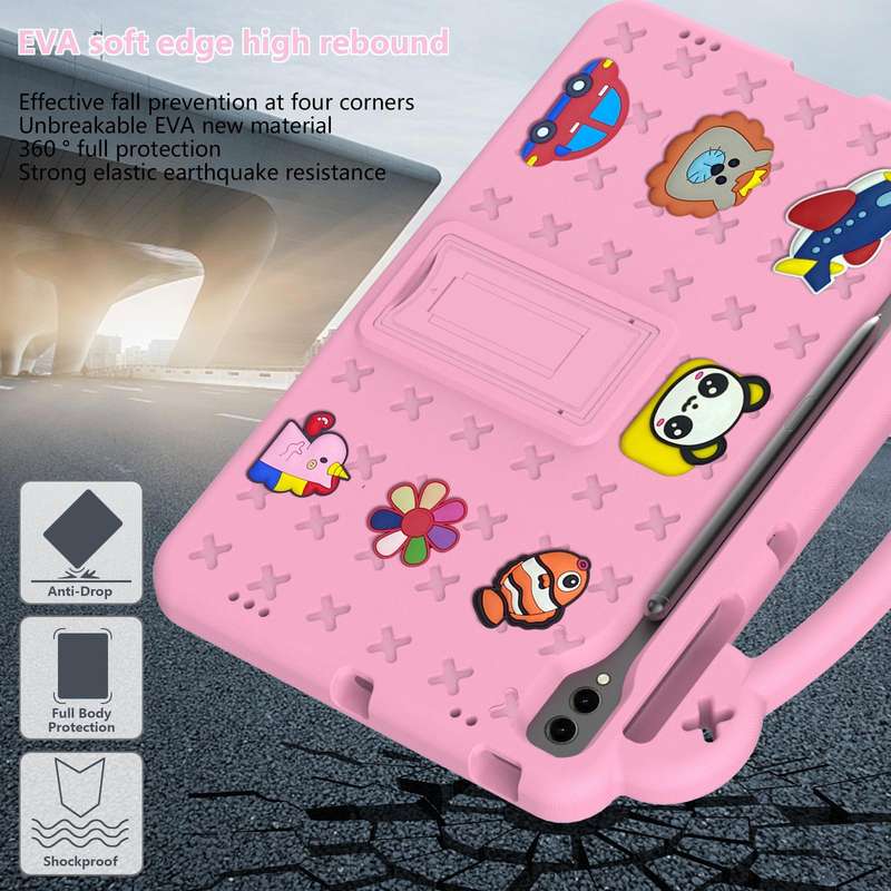 For Samsung Galaxy Tab S9 FE+ 12.4 X610N Handle Kickstand Children EVA Shockproof Tablet Case(Pink)