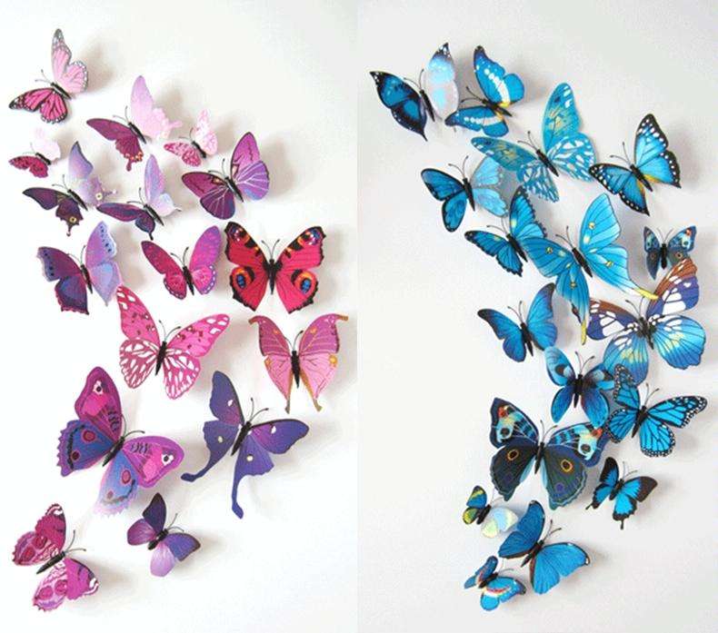 2 Sets Creative 3D Color Butterfly Wall Stickers Living Room Bedroom Decoration Supplies, Magnet ...