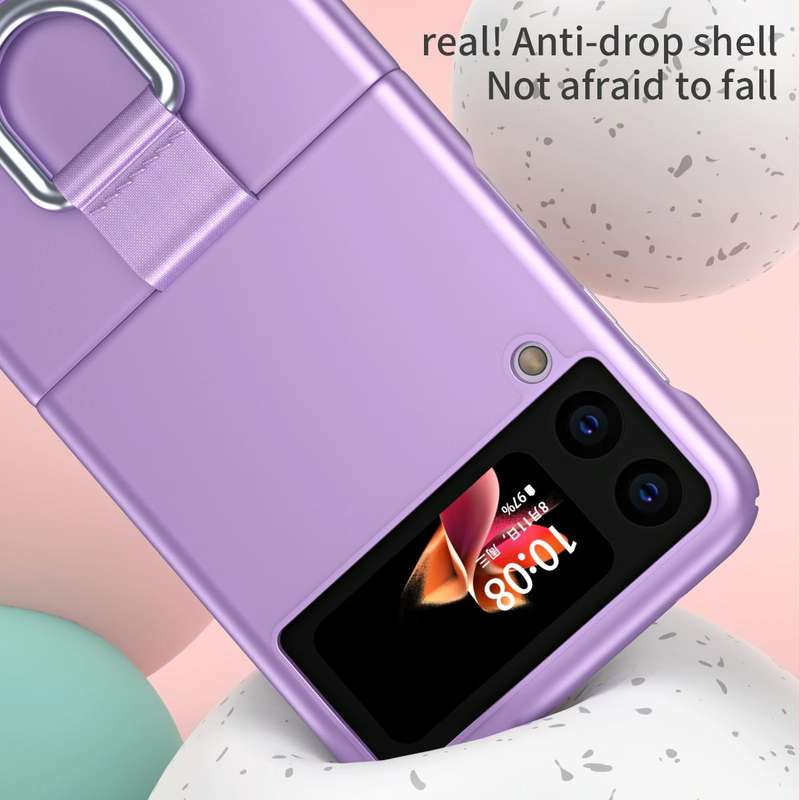 For Samsung Galaxy Z Flip3 5G Skin Feel Folding Phone Case with Drawstring Key Chain(Blue)