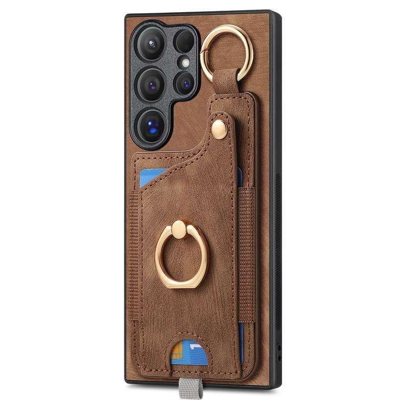 For Samsung Galaxy A53 5G Retro Skin-feel Ring Card Bag Phone Case with Hang Loop(Brown)