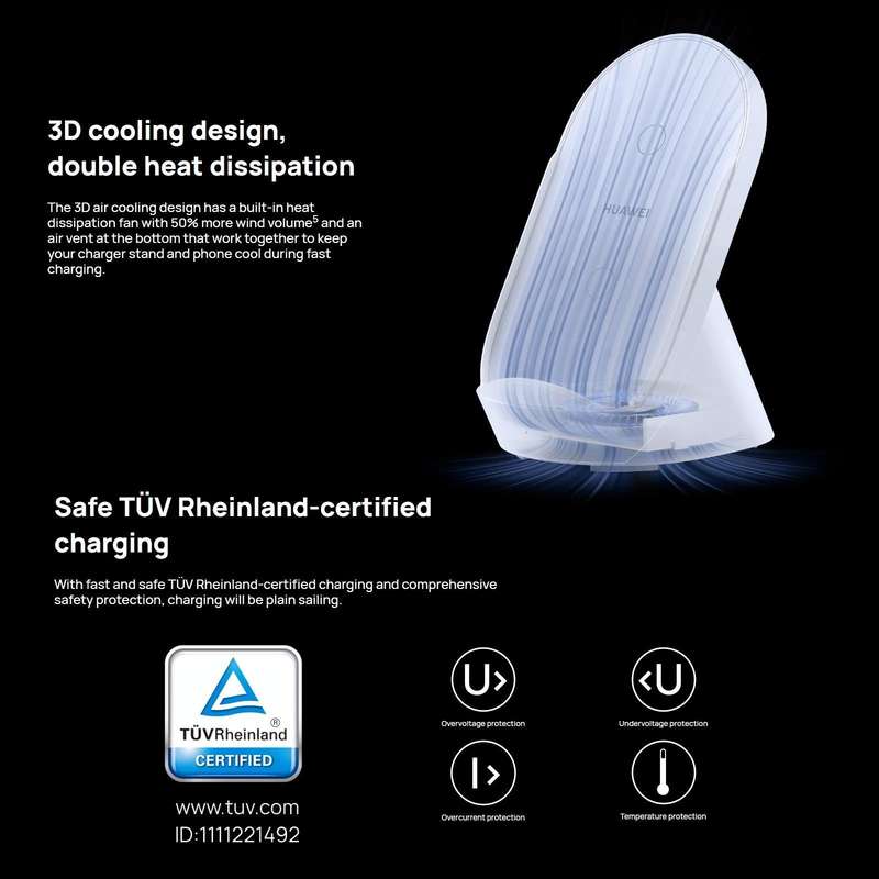 Original Huawei CP62R 50W Max Qi Standard Super Fast Charging Vertical Wireless Charger Stand wit...