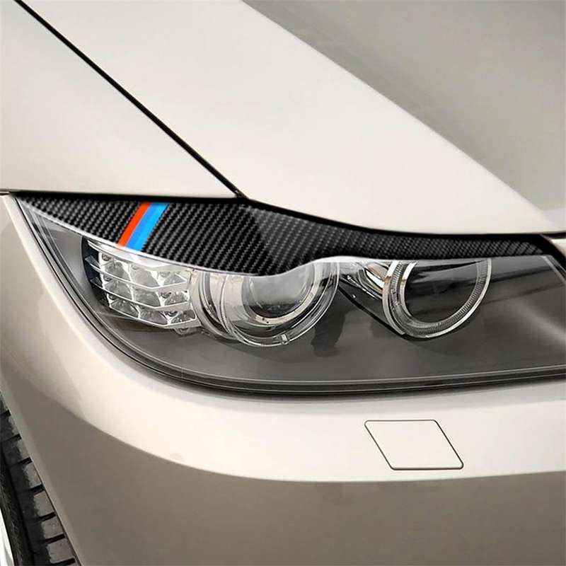 1 Pair Three Color Carbon Fiber Car Lamp Eyebrow Decorative Sticker for BMW E90 / 318i / 320i / 3...