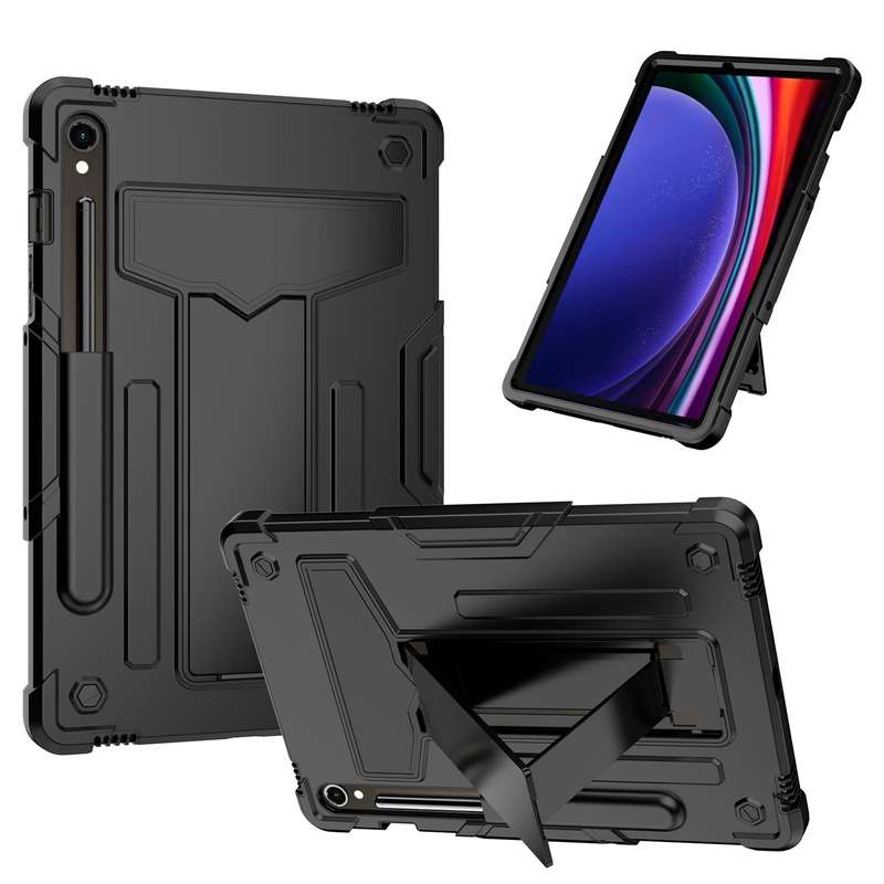 For Samsung Galaxy Tab S9 FE / S9 T Holder Robot Silicone Hybrid PC Tablet Case(Black)