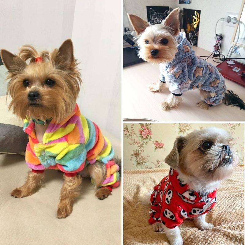Dog Pajamas Fleece Jumpsuit Autumn Winter Dog Clothes Four legs Warm Pet Clothes, Size:XL(Rainbow...