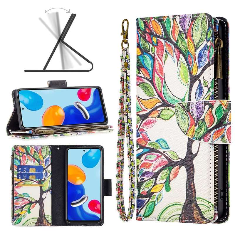 For Xiaomi Redmi Note 11 Colored Drawing Pattern Zipper Leather Phone Case(Big Tree)