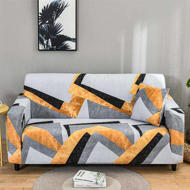Double Seat Full Coverage Elastic Non-slip Sofa Cover(Gray Bars)