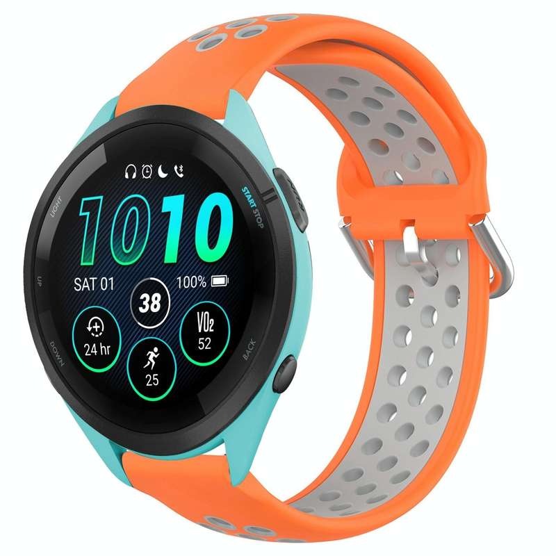 For Garmin Forerunner 265 22mm Perforated Breathable Sports Silicone Watch Band(Orange+Grey)