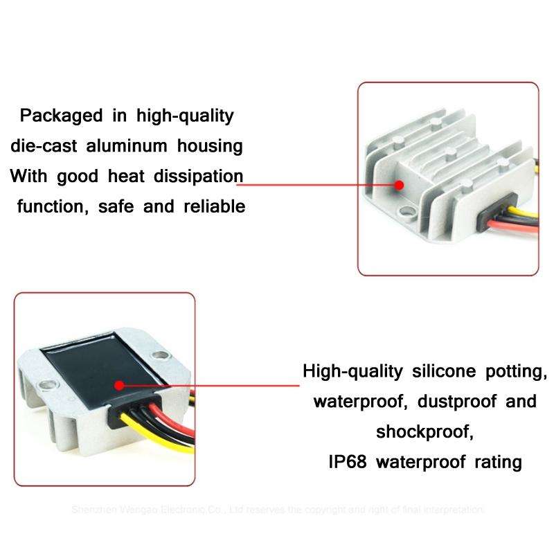 72W 12V To 24V 3A Waterproof Car Voltage Regulator(WG-12S2403)