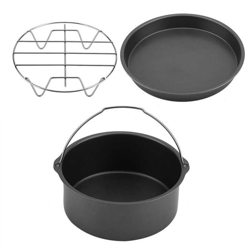 5 in 1 Fryer Accessory Set Multifunctional Air Fryer Set Grill Pizza Pan Five-piece set (round ba...