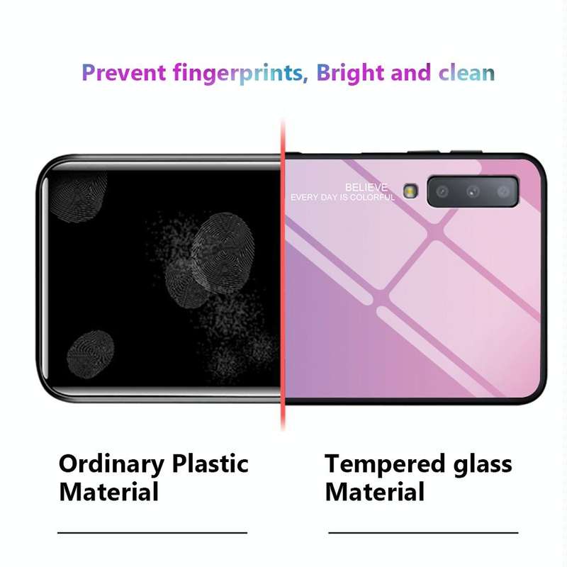 For Galaxy A7 (2018) Gradient Color Glass Case(Yellow)
