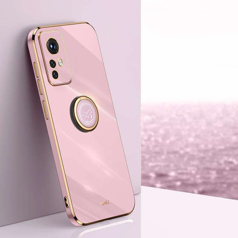 For Xiaomi 12 Lite XINLI Straight Edge 6D Electroplate TPU Phone Case with Ring Holder(Cherry Pur...