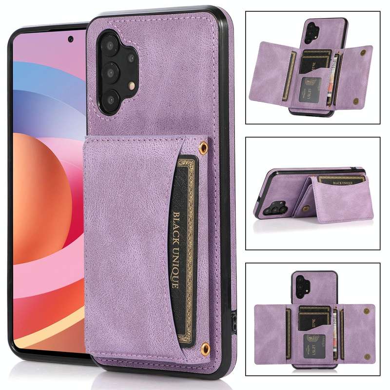 For Samsung Galaxy A32 4G Three-fold Leather Phone Case with Card Slot & Wallet & Holder(Purple)