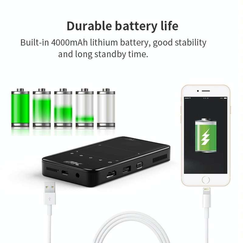 S90 DLP Android 9.0 1GB+8GB 4K Mini WiFi Smart Projector, Power Plug:AU Plug(Black)