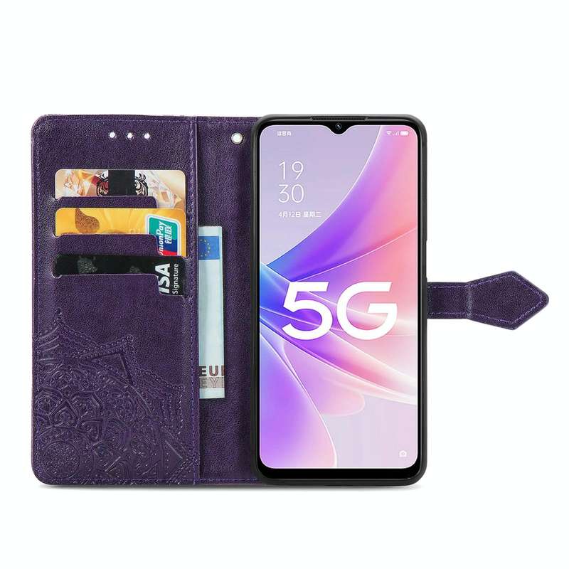 For OPPO A57 5G Mandala Flower Embossed Leather Phone Case(Purple)