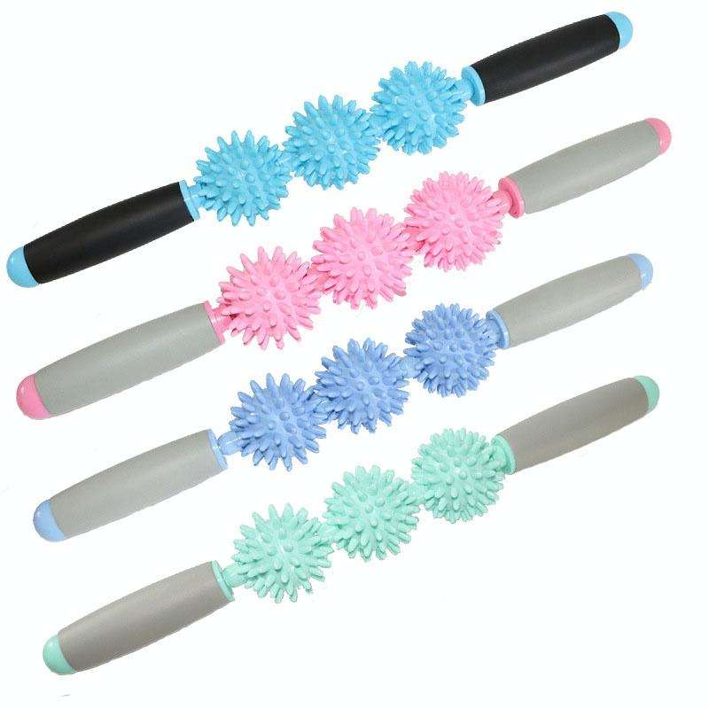 Yoga Health Care Triple Hedgehog Balls Neck Leg Hand Muscle Massage Stick(Purple)