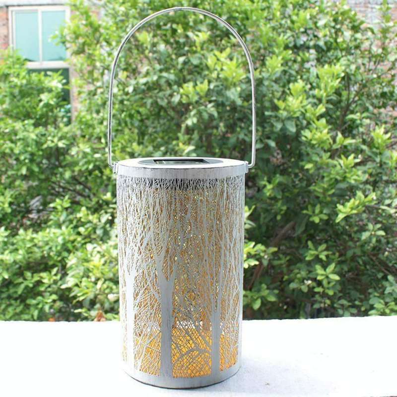 Outdoor Solar Wrought Iron Projection Lamp Hollow Wall Hanging Portable Garden Decorative Lamp, S...