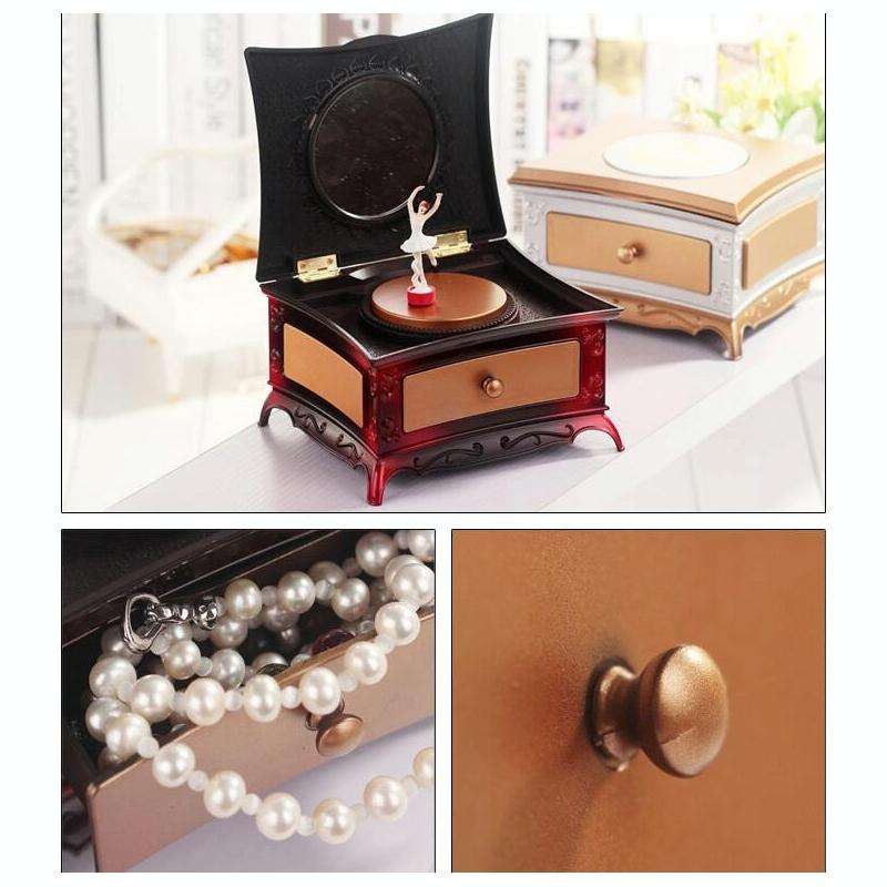 Classic Dressing Table Rotating Girl Music Box With Mirror Drawer Music Box(Gold Gray)