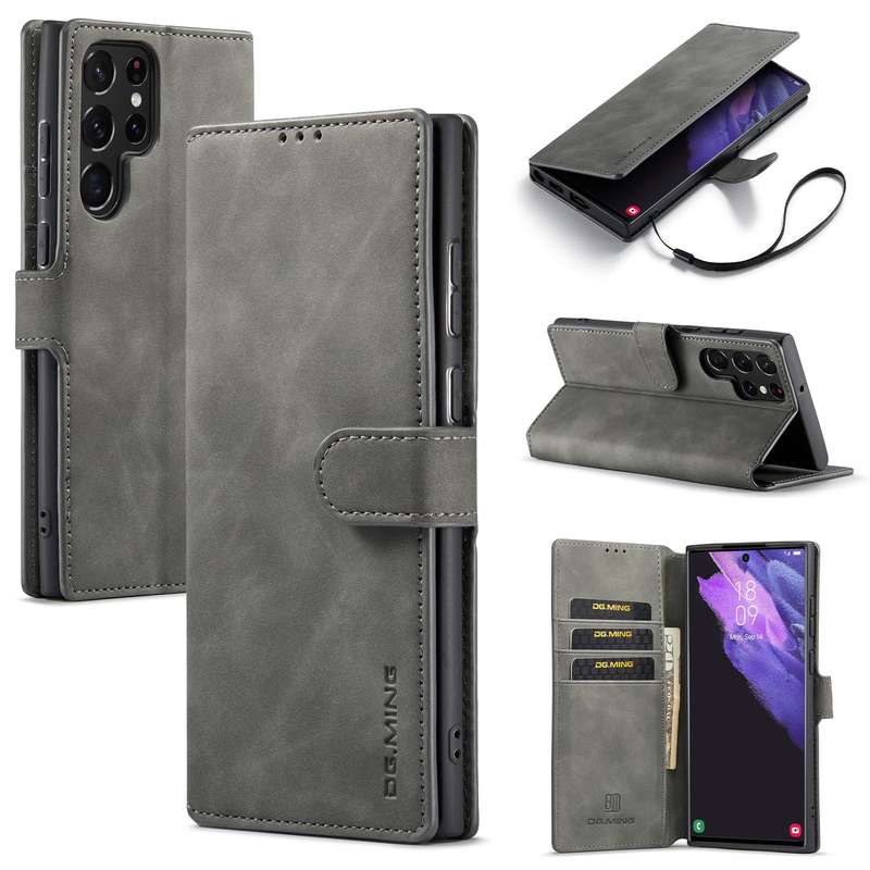 For Samsung Galaxy S22 Ultra DG.MING Retro Oil Side Horizontal Flip Leather Case with Holder & Ca...