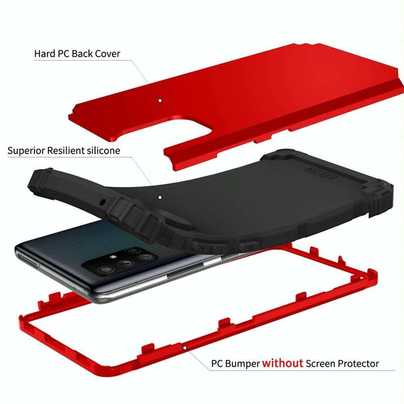 For Samsung Galaxy A71 5G 3 in 1 Shockproof PC + Silicone Protective Case(Red + Black)