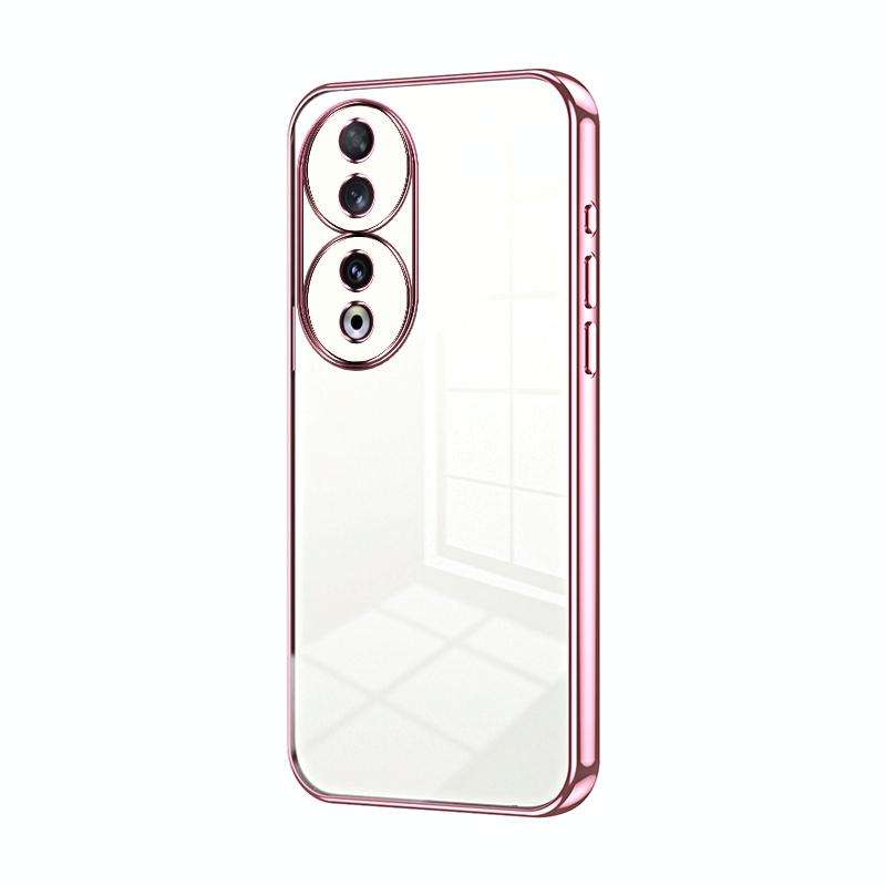 For Honor 90 Transparent Plating Fine Hole Phone Case(Pink)