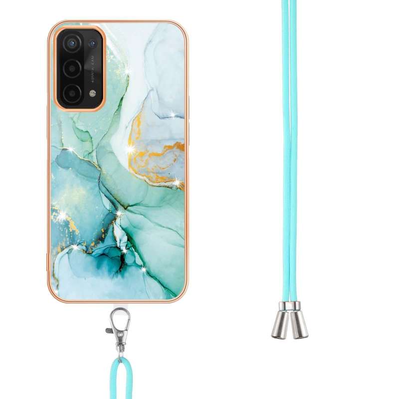 For OPPO A74 5G / A93 5G / A54 5G / A93s 5G Electroplating Marble IMD TPU Phone Case with Lanyard...