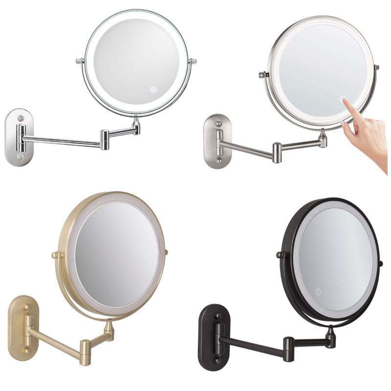 8 Inch Wall-Mounted Double-Sided Makeup Mirror LED Three-Tone Light Bathroom Mirror, Colour:USB C...