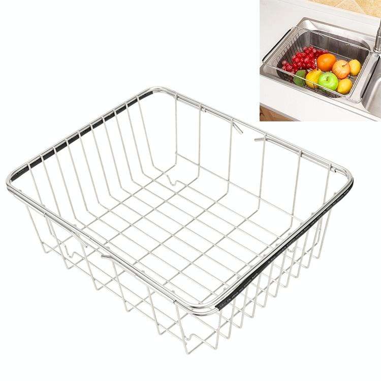Kitchen Dish Drainer Sink Drain Basket Washing Vegetable Fruit Drying Holder Stainless Steel Adju...