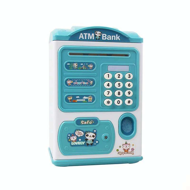 Simulation Password Fingerprint Sensor Unlocking Money Box Automatic Roll Money Safe ATM Piggy Ba...